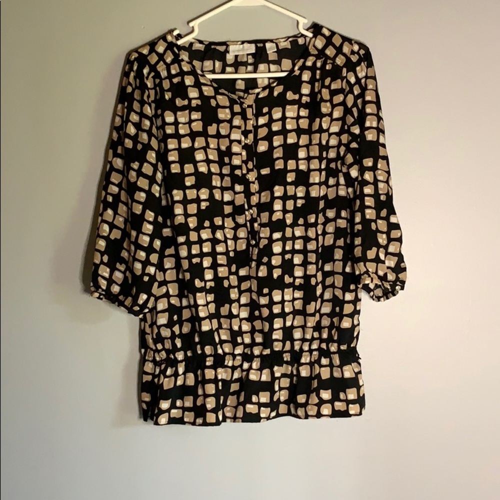 NY&Co Brown Box Ruffle Button Pleated Blouse